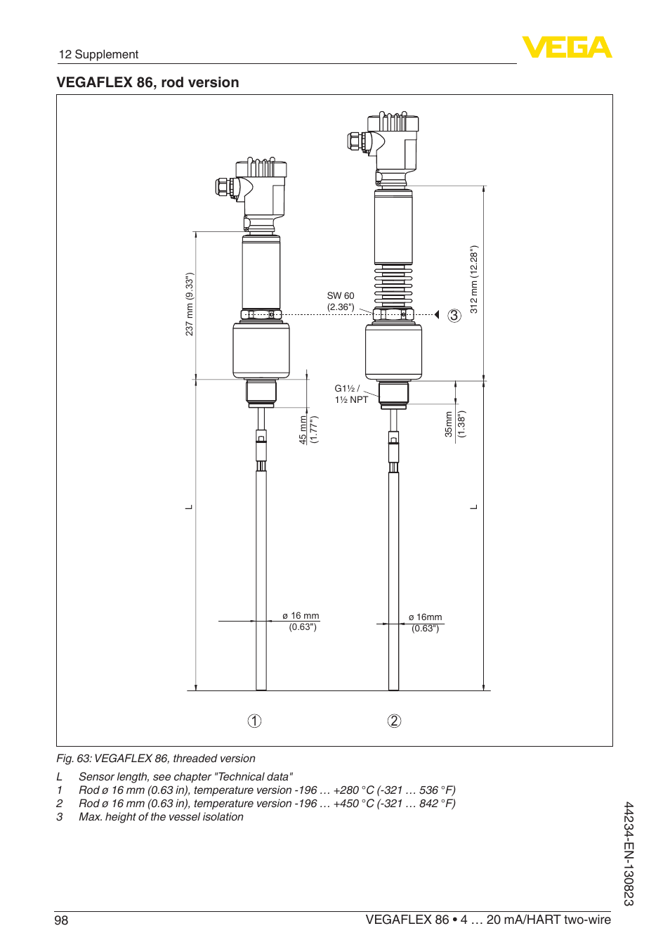 Vegaflex 86, rod version | VEGA VEGAFLEX 86 4 … 20 mA_HART two-wire Rod and cable probe With SIL qualification User Manual | Page 98 / 104
