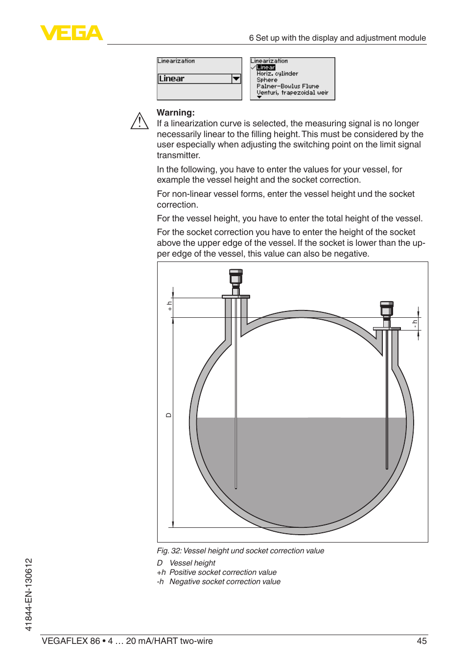 VEGA VEGAFLEX 86 4 … 20 mA_HART two-wire User Manual | Page 45 / 104
