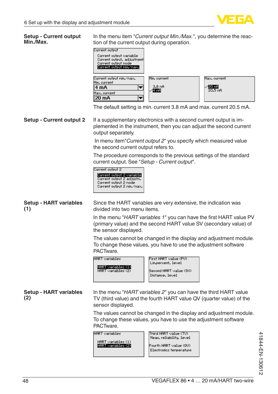 VEGA VEGAFLEX 86 4 … 20 mA_HART two-wire User Manual | Page 48 / 104