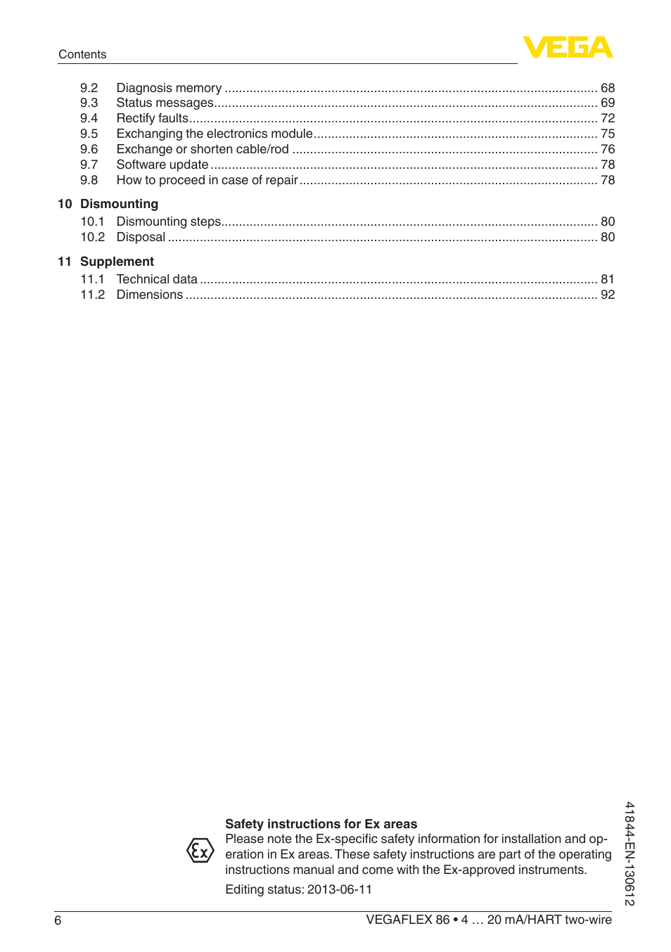 VEGA VEGAFLEX 86 4 … 20 mA_HART two-wire User Manual | Page 6 / 104