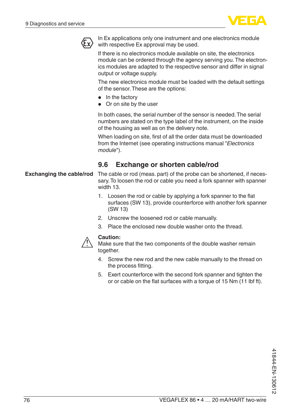 6 exchange or shorten cable/rod | VEGA VEGAFLEX 86 4 … 20 mA_HART two-wire User Manual | Page 76 / 104