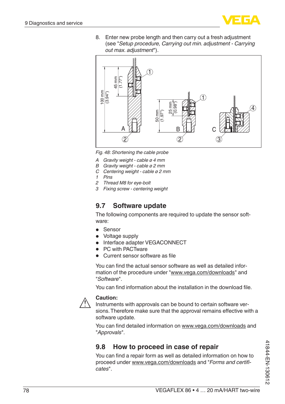 7 software update, 8 how to proceed in case of repair | VEGA VEGAFLEX 86 4 … 20 mA_HART two-wire User Manual | Page 78 / 104