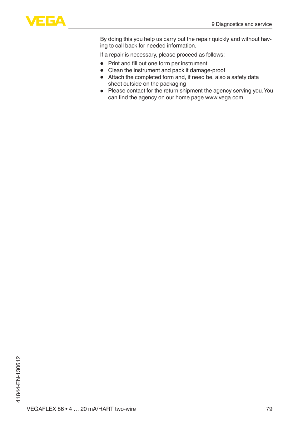 VEGA VEGAFLEX 86 4 … 20 mA_HART two-wire User Manual | Page 79 / 104