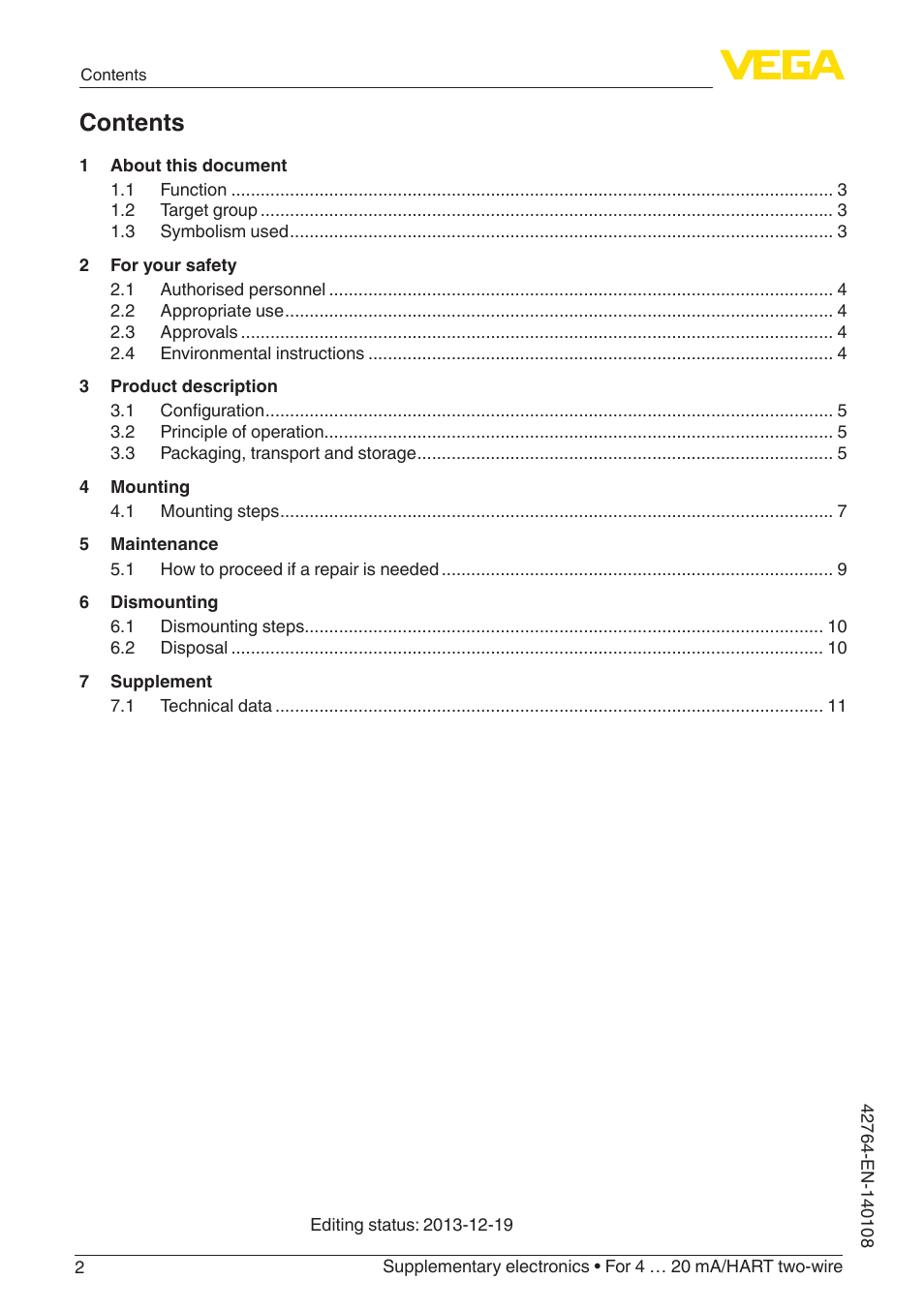 VEGA Supplementary electronics For 4 … 20 mA_HART two-wire User Manual | Page 2 / 12