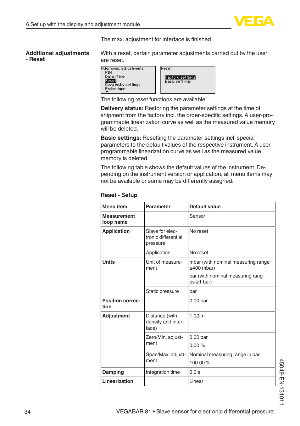 VEGA VEGABAR 81 Save sensor - Operating Instructions User Manual | Page 34 / 60