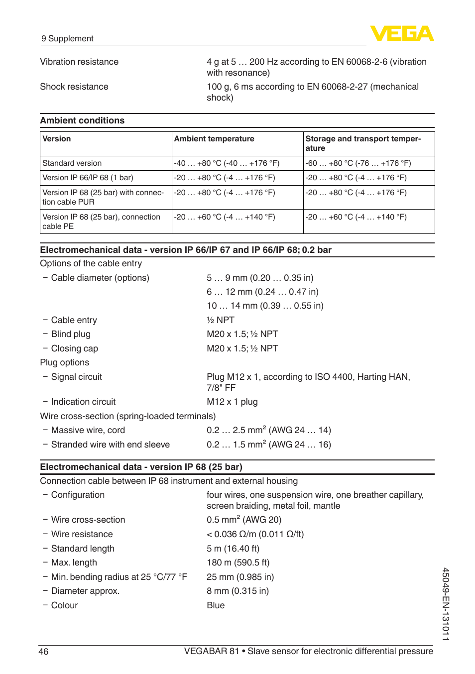 VEGA VEGABAR 81 Save sensor - Operating Instructions User Manual | Page 46 / 60