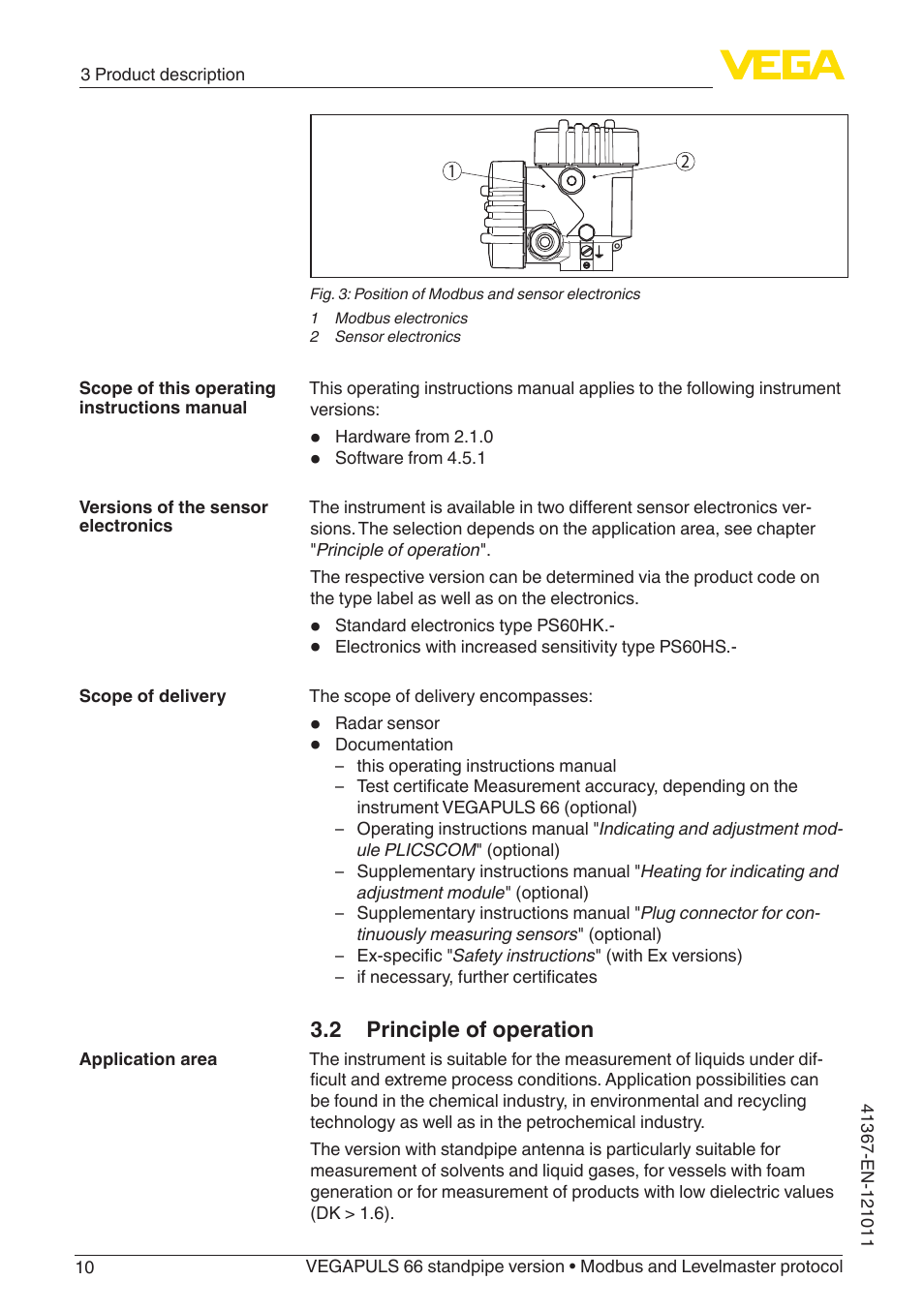 2 principle of operation | VEGA VEGAPULS 66 (≥ 2.0.0 - ≥ 4.0.0) standpipe ver. Modbus and Levelmaster protocol User Manual | Page 10 / 68