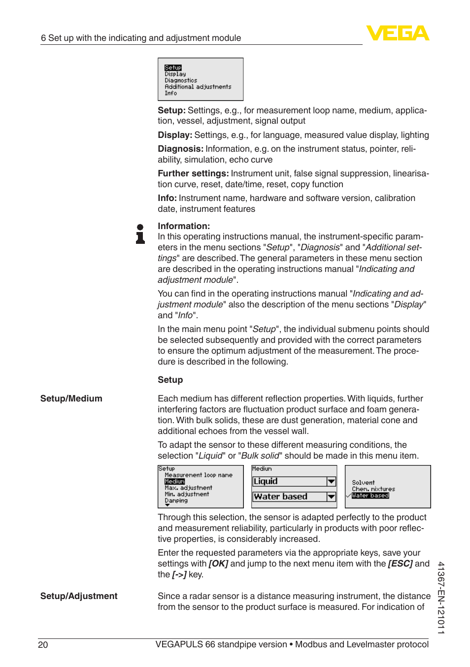 VEGA VEGAPULS 66 (≥ 2.0.0 - ≥ 4.0.0) standpipe ver. Modbus and Levelmaster protocol User Manual | Page 20 / 68