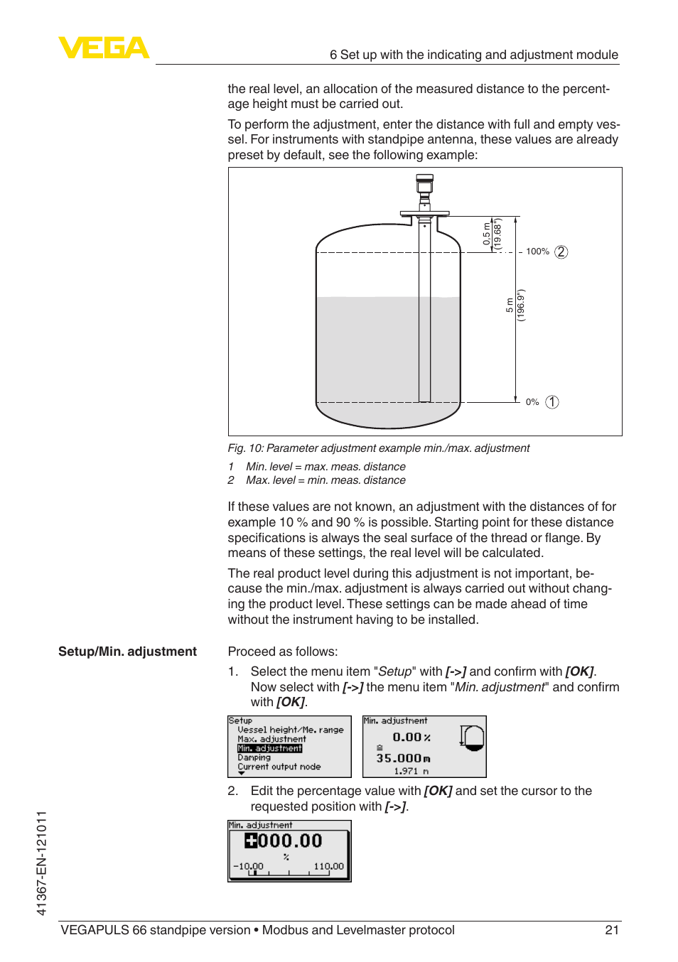 VEGA VEGAPULS 66 (≥ 2.0.0 - ≥ 4.0.0) standpipe ver. Modbus and Levelmaster protocol User Manual | Page 21 / 68
