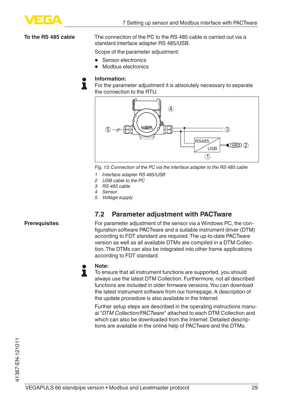 2 parameter adjustment with pactware | VEGA VEGAPULS 66 (≥ 2.0.0 - ≥ 4.0.0) standpipe ver. Modbus and Levelmaster protocol User Manual | Page 29 / 68
