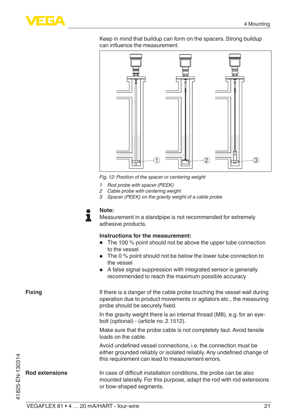 VEGA VEGAFLEX 81 4 … 20 mA_HART - four-wire User Manual | Page 21 / 88