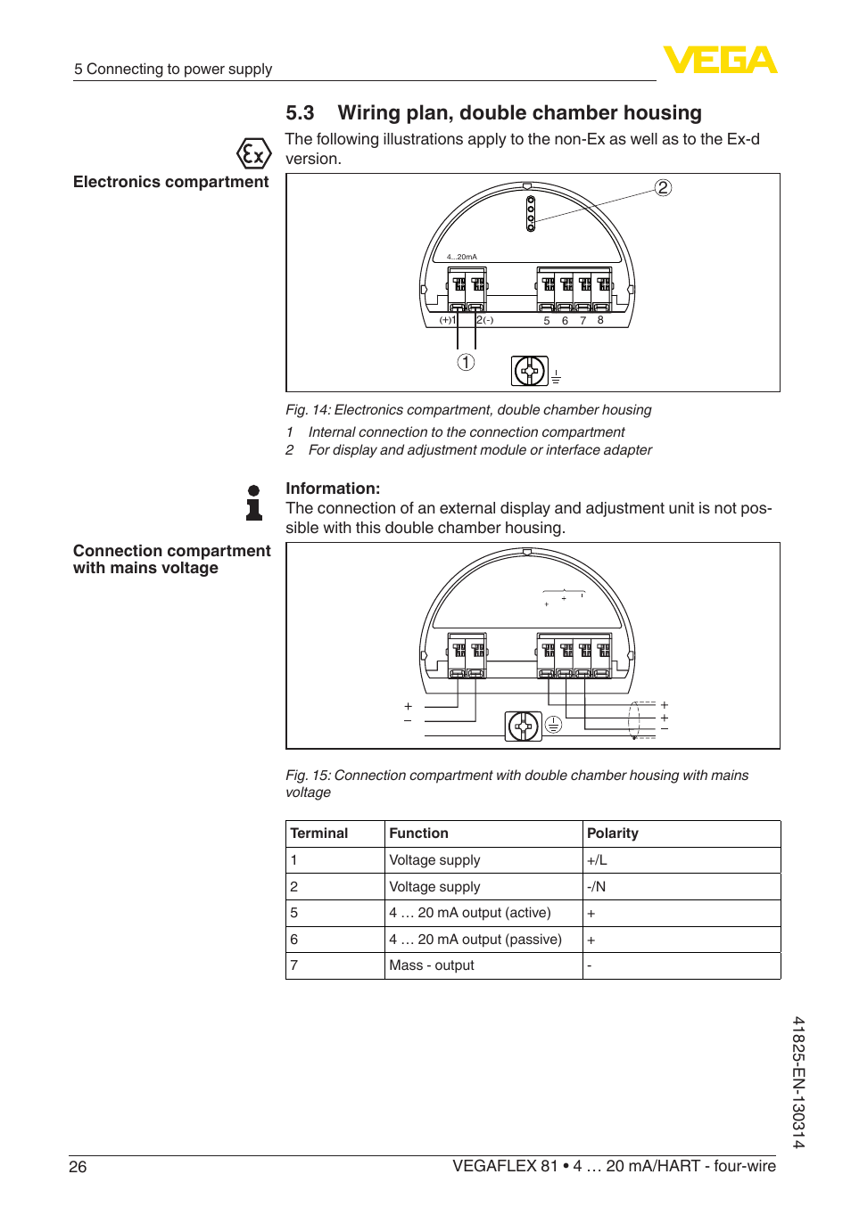 3 wiring plan, double chamber housing | VEGA VEGAFLEX 81 4 … 20 mA_HART - four-wire User Manual | Page 26 / 88
