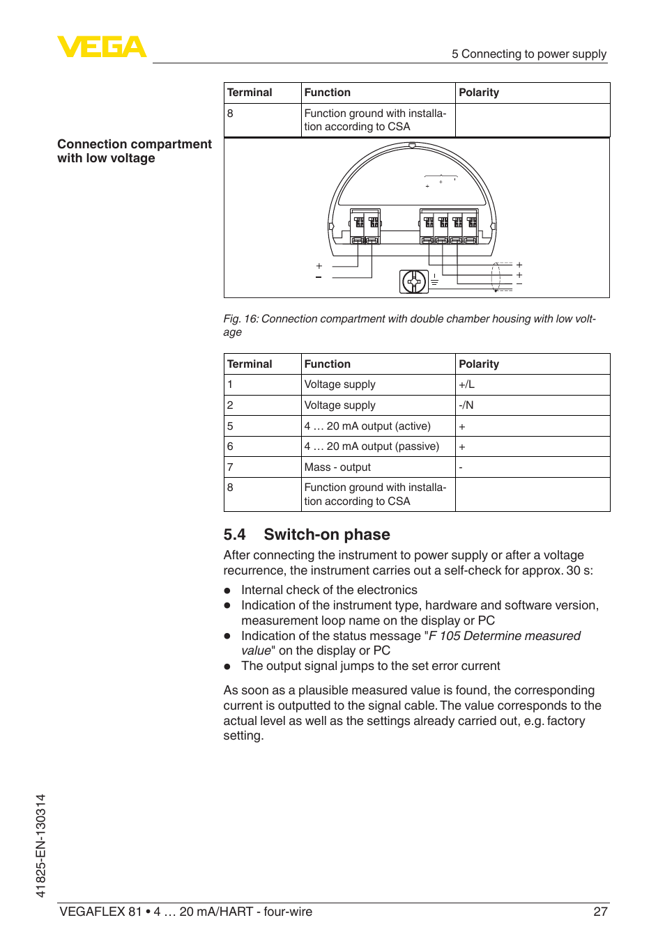 4 switch-on phase | VEGA VEGAFLEX 81 4 … 20 mA_HART - four-wire User Manual | Page 27 / 88