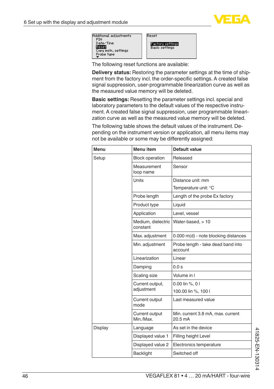 VEGA VEGAFLEX 81 4 … 20 mA_HART - four-wire User Manual | Page 46 / 88