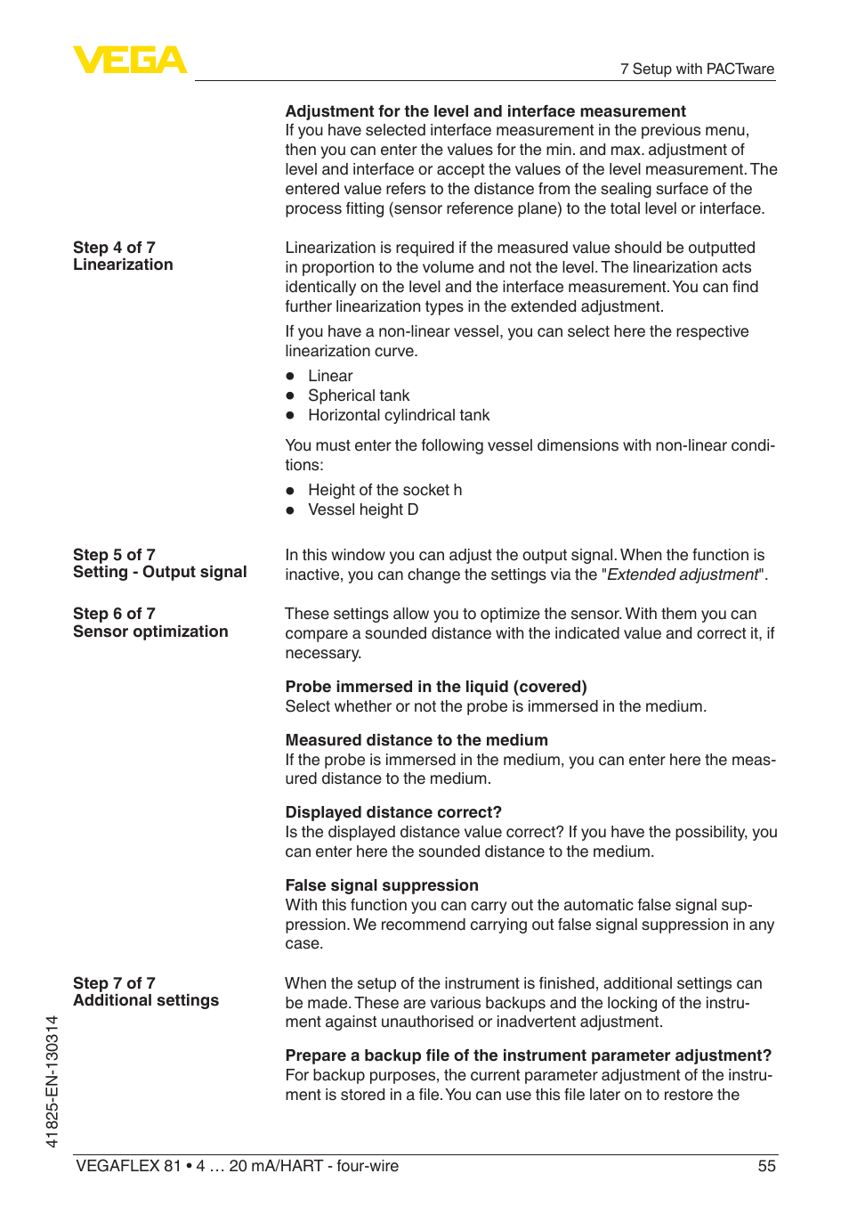 VEGA VEGAFLEX 81 4 … 20 mA_HART - four-wire User Manual | Page 55 / 88