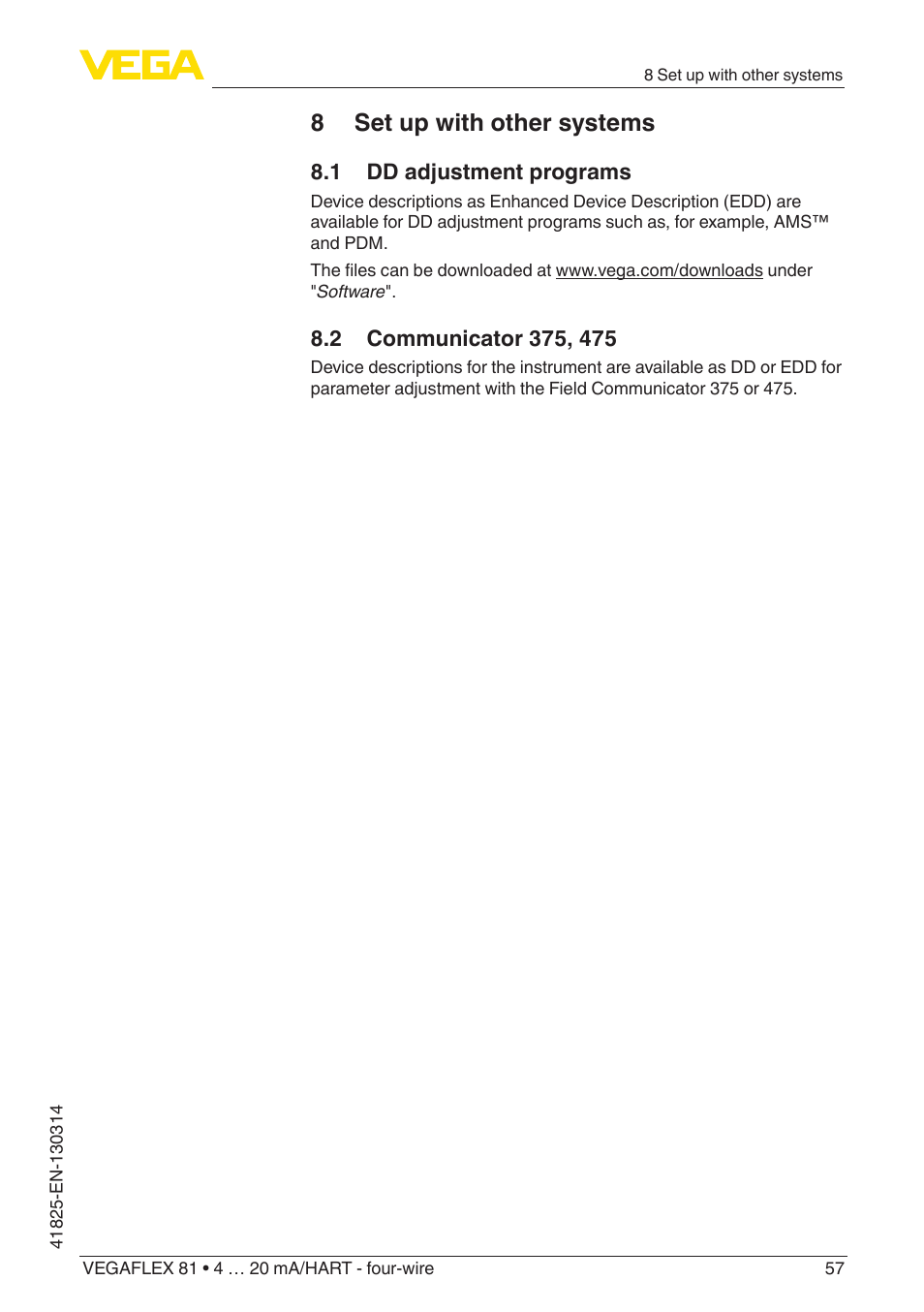 8 set up with other systems | VEGA VEGAFLEX 81 4 … 20 mA_HART - four-wire User Manual | Page 57 / 88