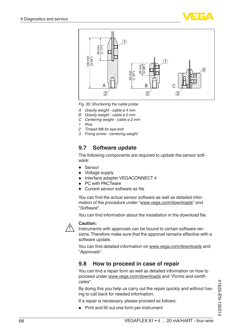 7 software update, 8 how to proceed in case of repair | VEGA VEGAFLEX 81 4 … 20 mA_HART - four-wire User Manual | Page 68 / 88
