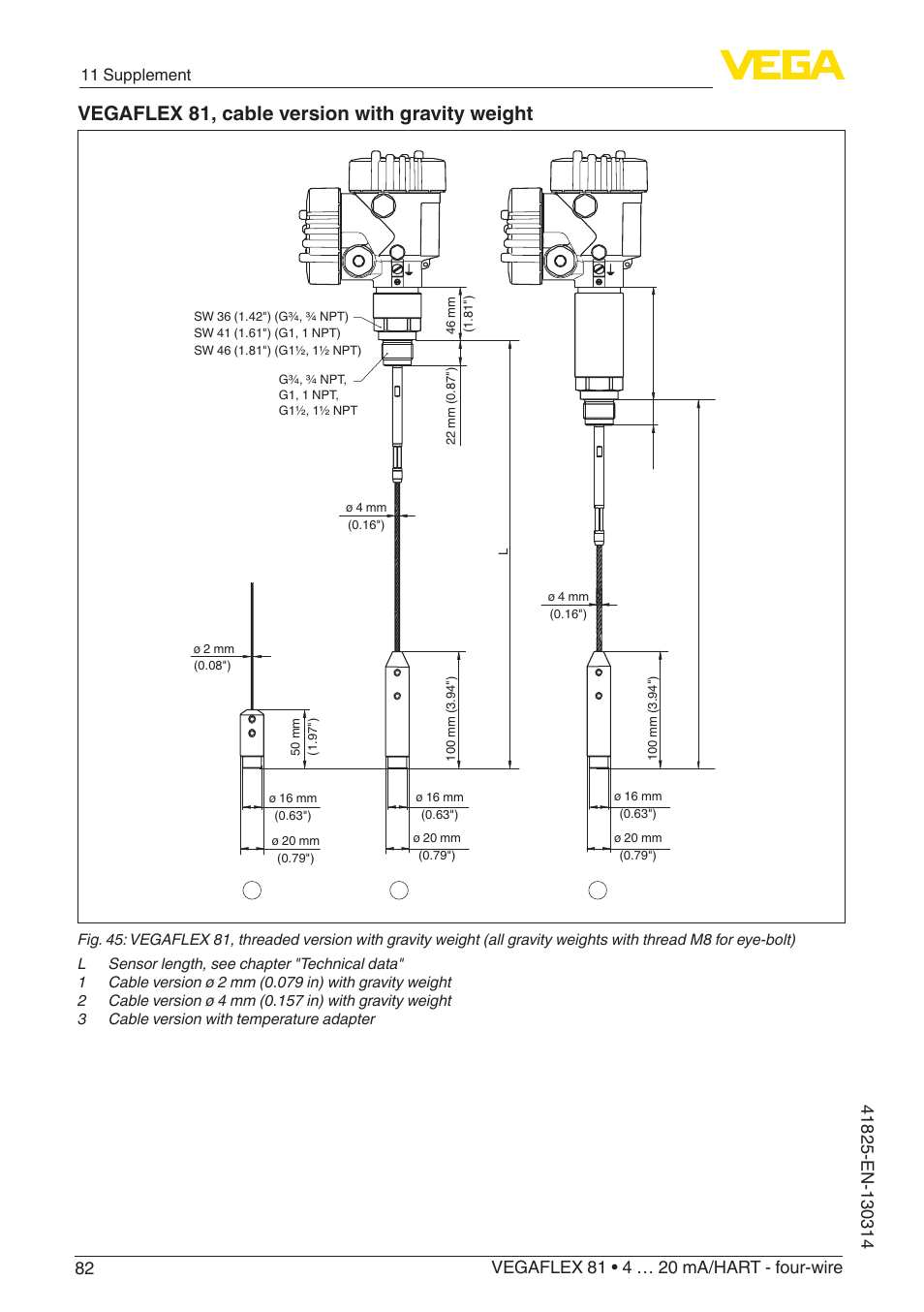 Vegaflex 81, cable version with gravity weight, 11 supplement | VEGA VEGAFLEX 81 4 … 20 mA_HART - four-wire User Manual | Page 82 / 88