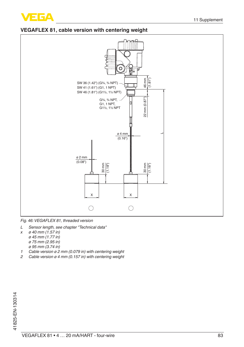 Vegaflex 81, cable version with centering weight | VEGA VEGAFLEX 81 4 … 20 mA_HART - four-wire User Manual | Page 83 / 88