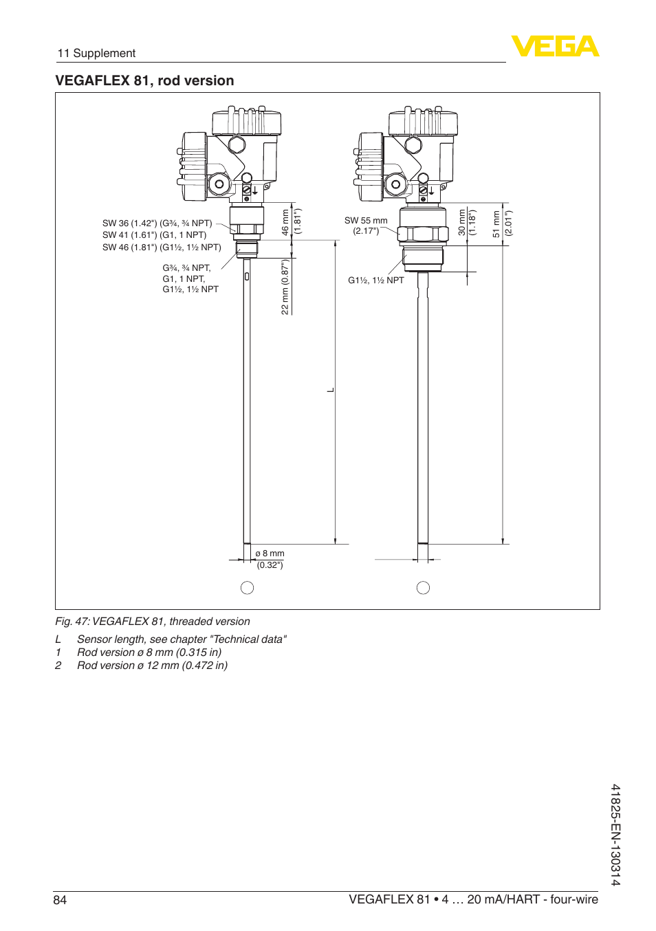 Vegaflex 81, rod version | VEGA VEGAFLEX 81 4 … 20 mA_HART - four-wire User Manual | Page 84 / 88