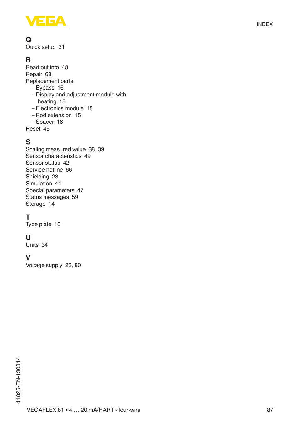 VEGA VEGAFLEX 81 4 … 20 mA_HART - four-wire User Manual | Page 87 / 88