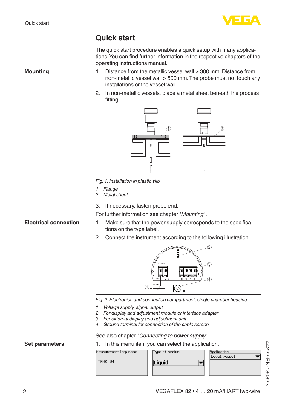 Quick start | VEGA VEGAFLEX 82 4 … 20 mA_HART two-wire Rod and cable probe With SIL qualification User Manual | Page 2 / 96