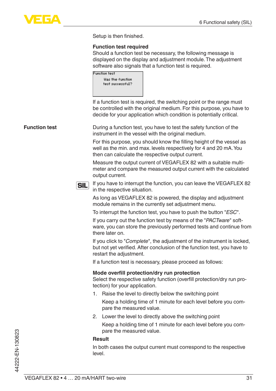 VEGA VEGAFLEX 82 4 … 20 mA_HART two-wire Rod and cable probe With SIL qualification User Manual | Page 31 / 96