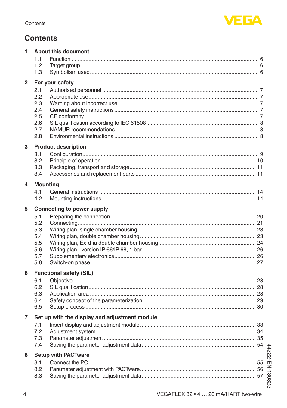 VEGA VEGAFLEX 82 4 … 20 mA_HART two-wire Rod and cable probe With SIL qualification User Manual | Page 4 / 96