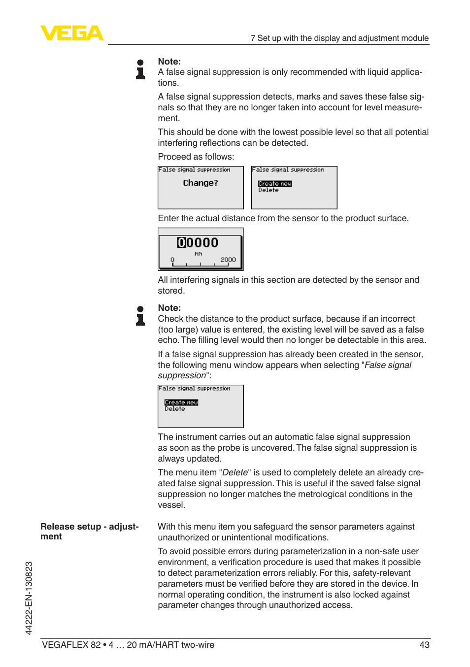 VEGA VEGAFLEX 82 4 … 20 mA_HART two-wire Rod and cable probe With SIL qualification User Manual | Page 43 / 96