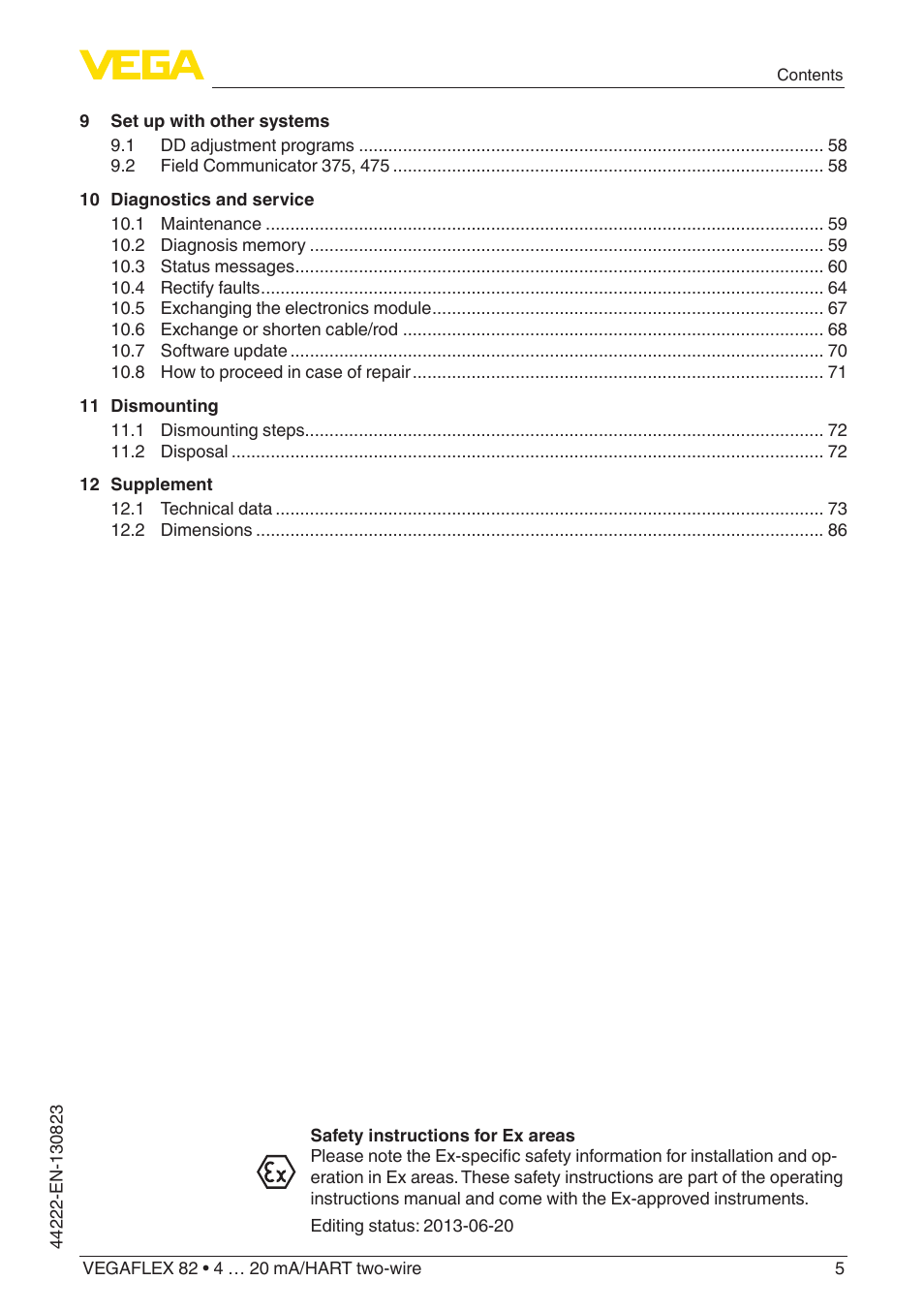 VEGA VEGAFLEX 82 4 … 20 mA_HART two-wire Rod and cable probe With SIL qualification User Manual | Page 5 / 96