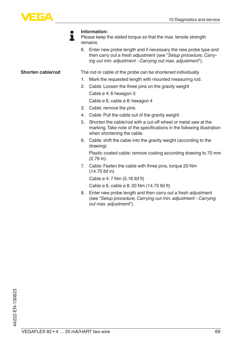 VEGA VEGAFLEX 82 4 … 20 mA_HART two-wire Rod and cable probe With SIL qualification User Manual | Page 69 / 96