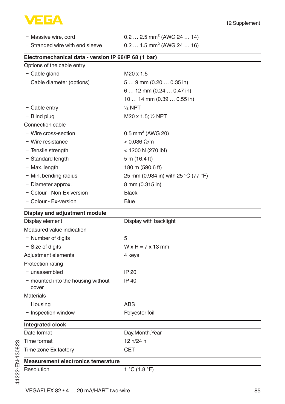 VEGA VEGAFLEX 82 4 … 20 mA_HART two-wire Rod and cable probe With SIL qualification User Manual | Page 85 / 96