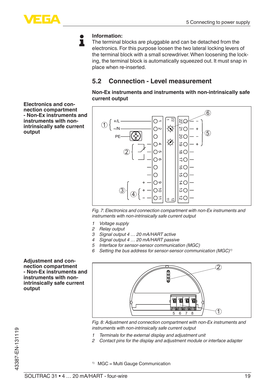 2 connection - level measurement | VEGA SOLITRAC 31 4 … 20 mA_HART - four-wire With SIL qualification User Manual | Page 19 / 84