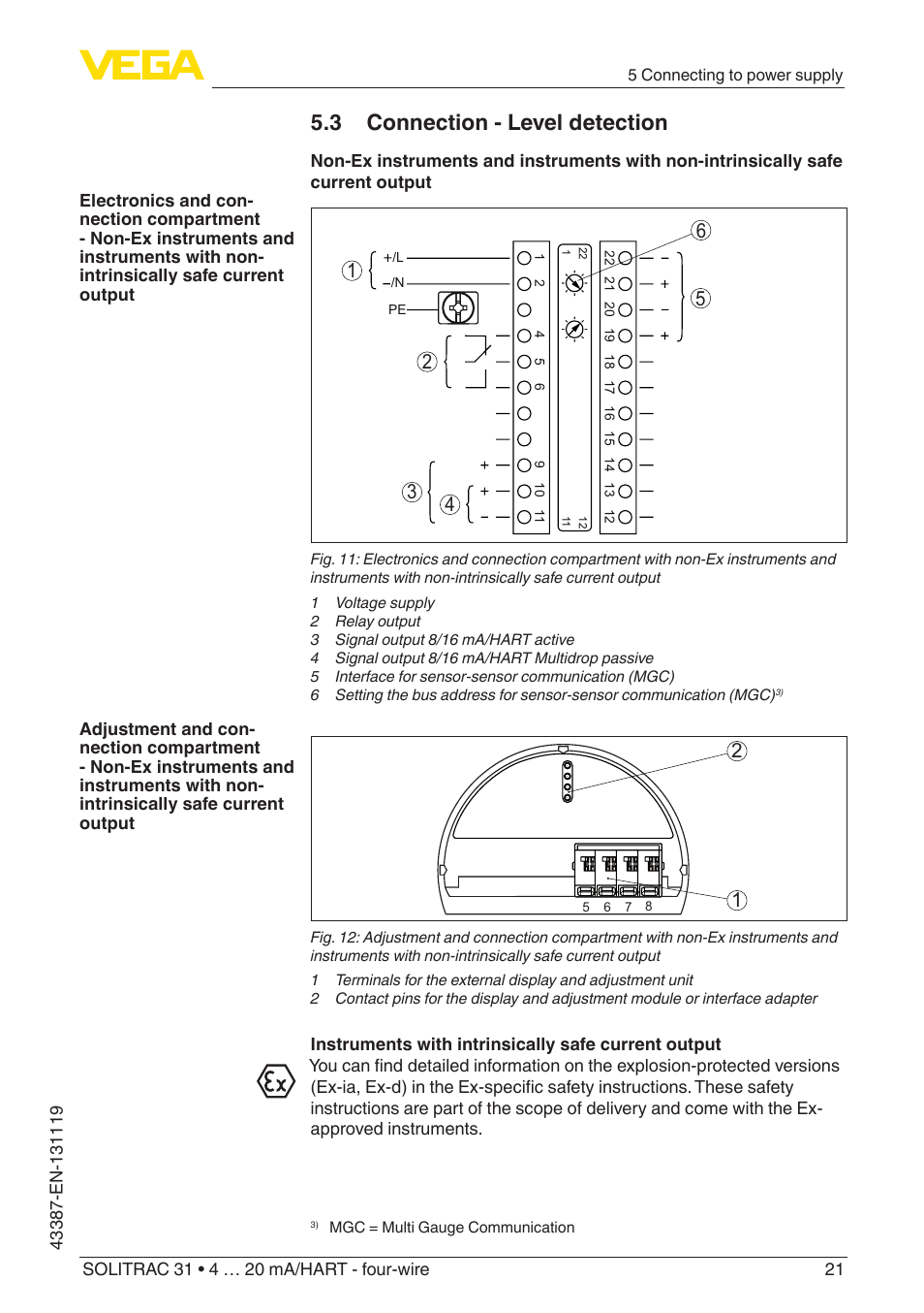 3 connection - level detection | VEGA SOLITRAC 31 4 … 20 mA_HART - four-wire With SIL qualification User Manual | Page 21 / 84
