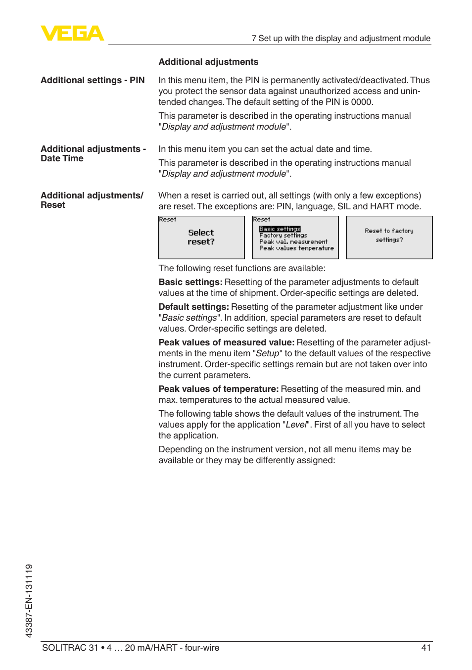 VEGA SOLITRAC 31 4 … 20 mA_HART - four-wire With SIL qualification User Manual | Page 41 / 84