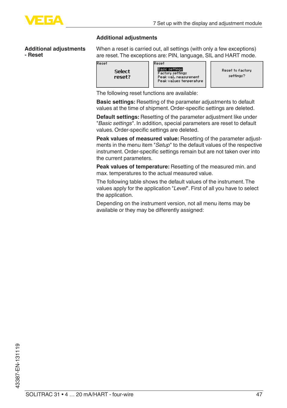 VEGA SOLITRAC 31 4 … 20 mA_HART - four-wire With SIL qualification User Manual | Page 47 / 84