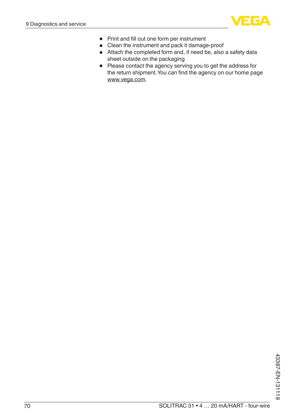 VEGA SOLITRAC 31 4 … 20 mA_HART - four-wire With SIL qualification User Manual | Page 70 / 84