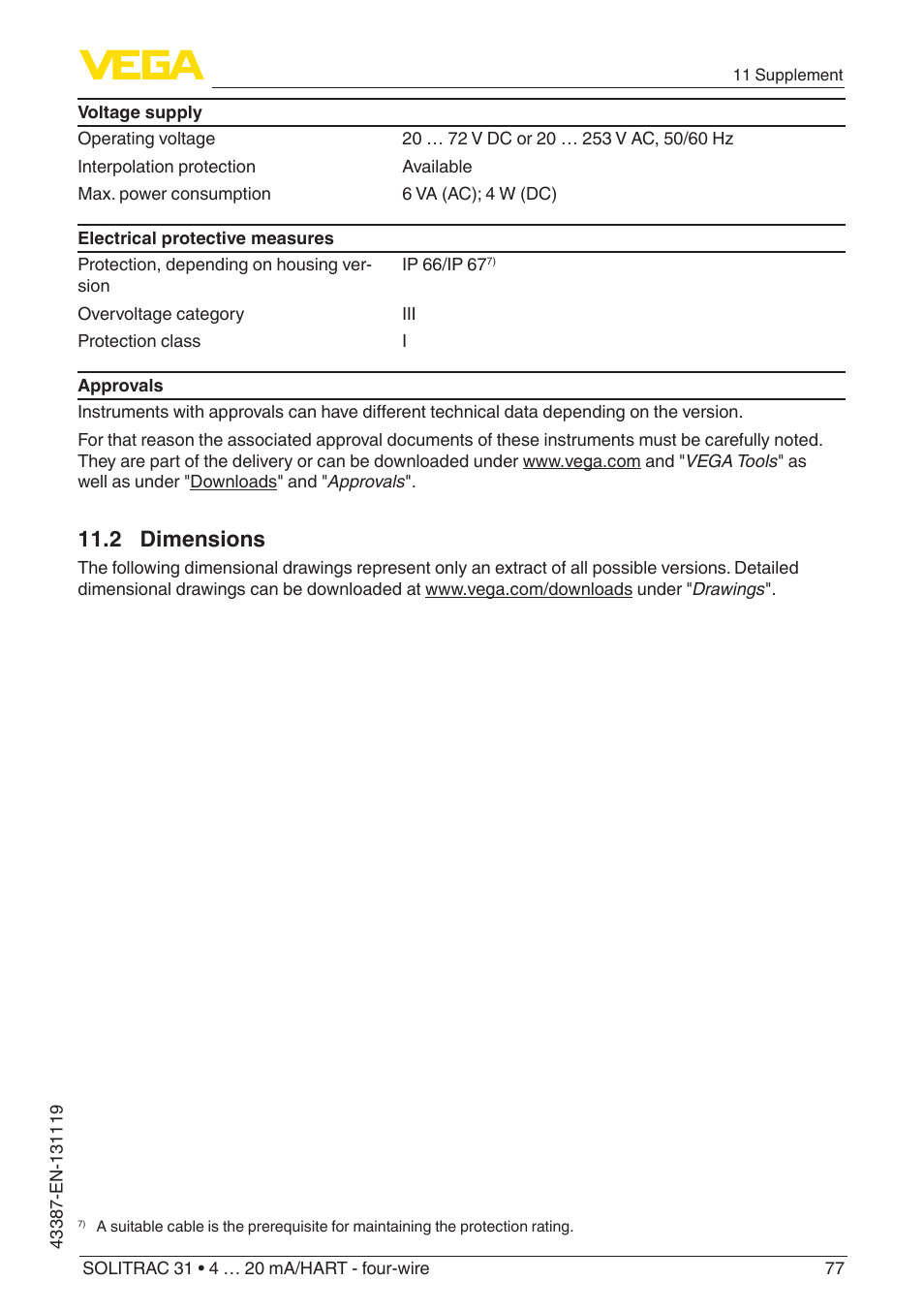 2 dimensions | VEGA SOLITRAC 31 4 … 20 mA_HART - four-wire With SIL qualification User Manual | Page 77 / 84