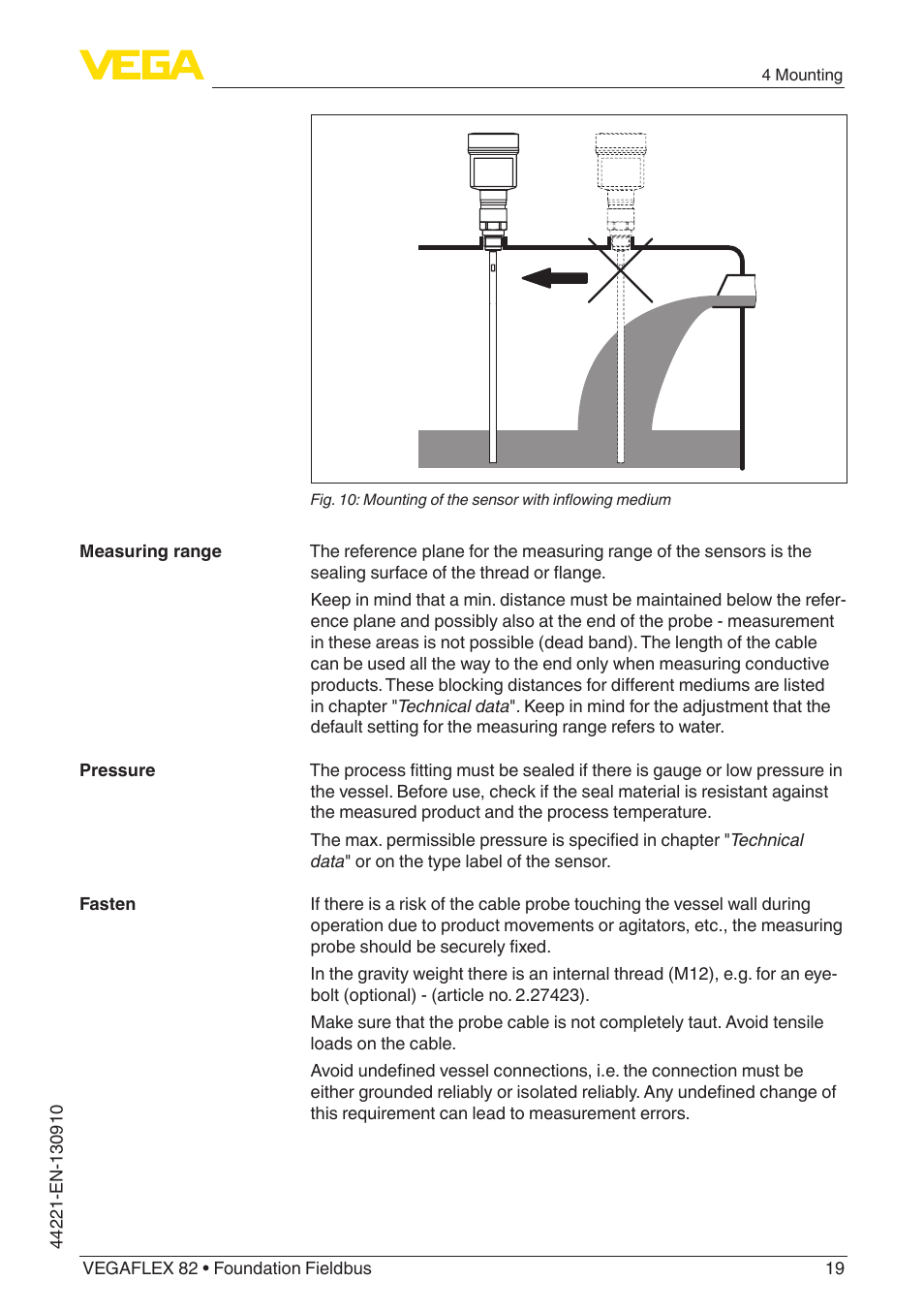 VEGA VEGAFLEX 82 Foundation Fieldbus User Manual | Page 19 / 100