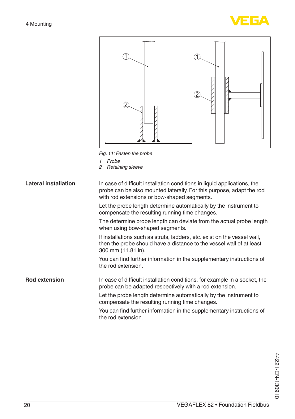 VEGA VEGAFLEX 82 Foundation Fieldbus User Manual | Page 20 / 100