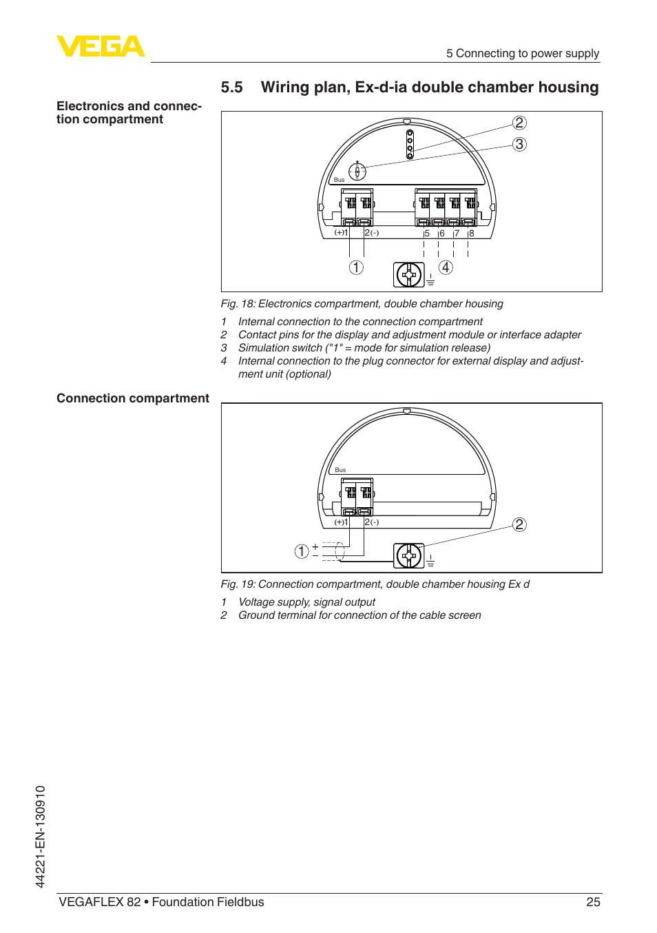 5 wiring plan, ex-d-ia double chamber housing | VEGA VEGAFLEX 82 Foundation Fieldbus User Manual | Page 25 / 100