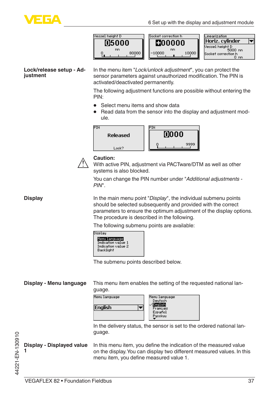 VEGA VEGAFLEX 82 Foundation Fieldbus User Manual | Page 37 / 100