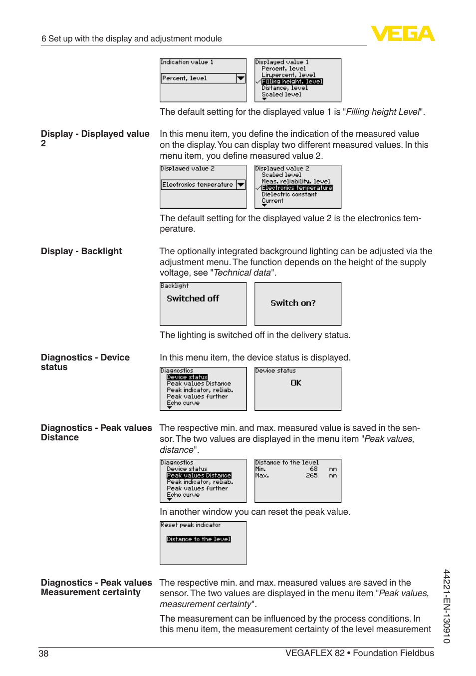 VEGA VEGAFLEX 82 Foundation Fieldbus User Manual | Page 38 / 100