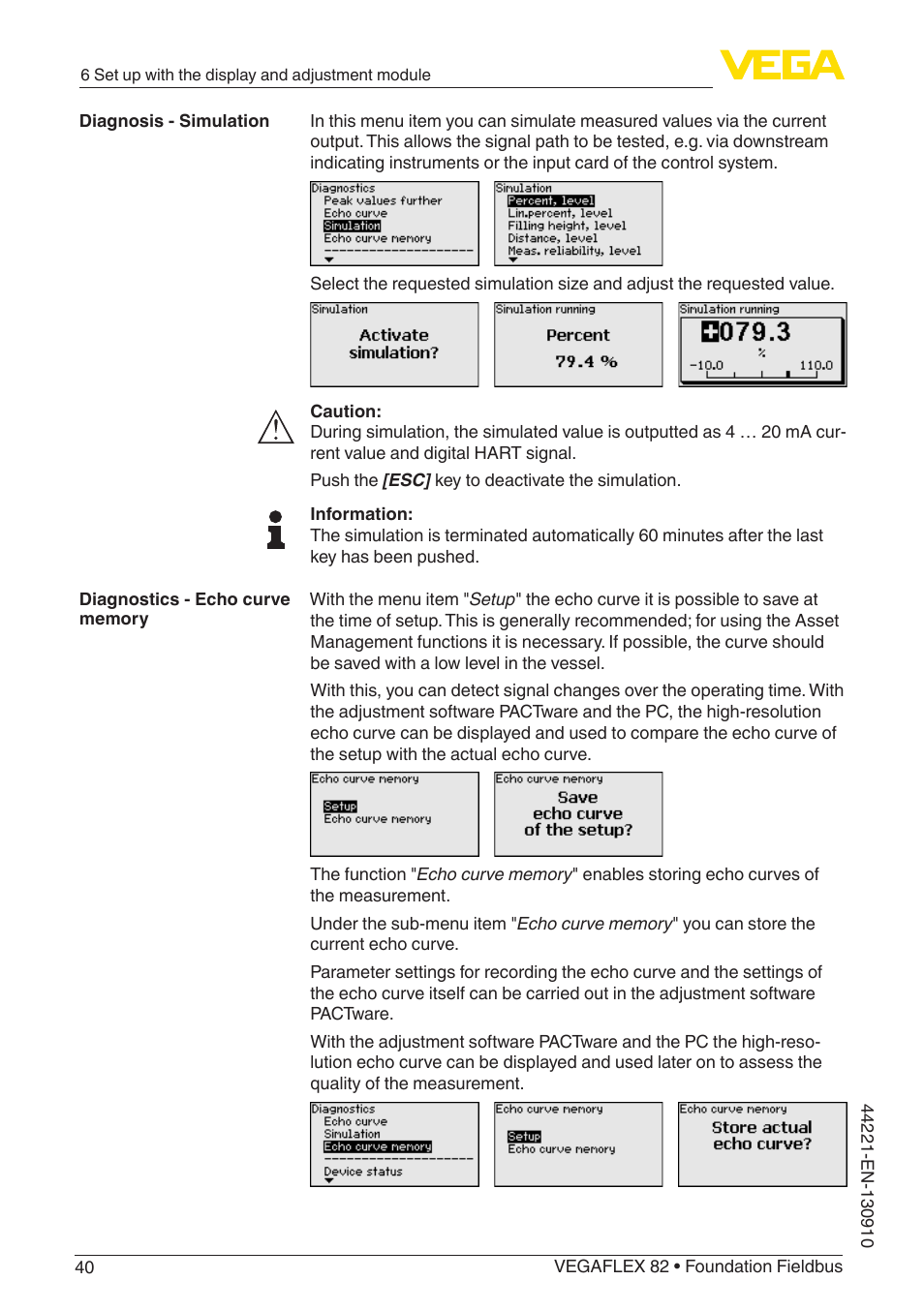 VEGA VEGAFLEX 82 Foundation Fieldbus User Manual | Page 40 / 100