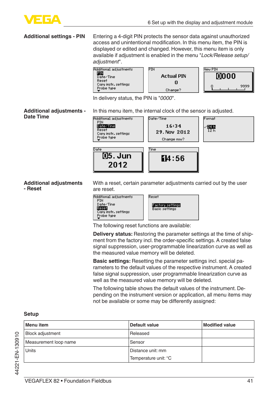 VEGA VEGAFLEX 82 Foundation Fieldbus User Manual | Page 41 / 100