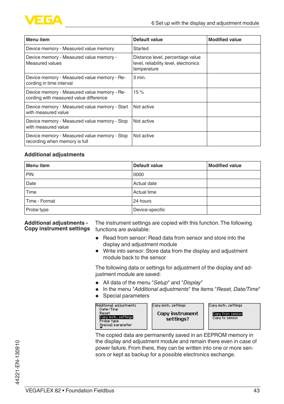 VEGA VEGAFLEX 82 Foundation Fieldbus User Manual | Page 43 / 100