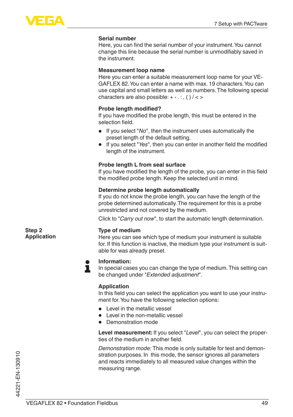 VEGA VEGAFLEX 82 Foundation Fieldbus User Manual | Page 49 / 100