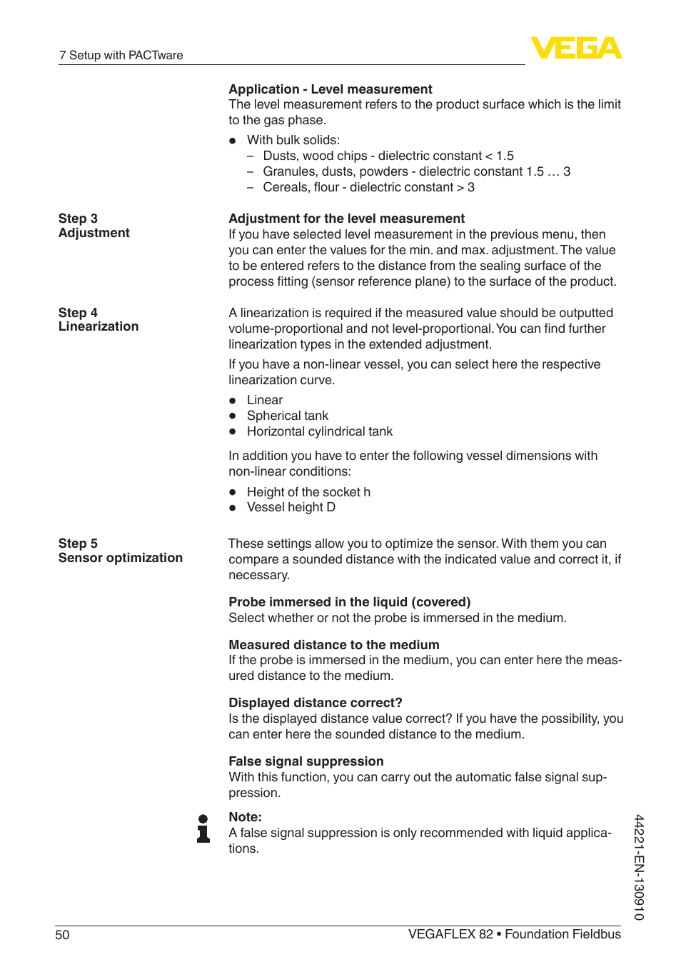 VEGA VEGAFLEX 82 Foundation Fieldbus User Manual | Page 50 / 100