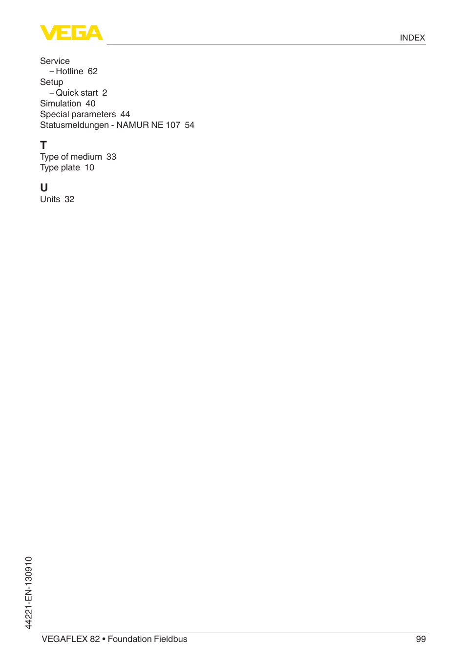 VEGA VEGAFLEX 82 Foundation Fieldbus User Manual | Page 99 / 100