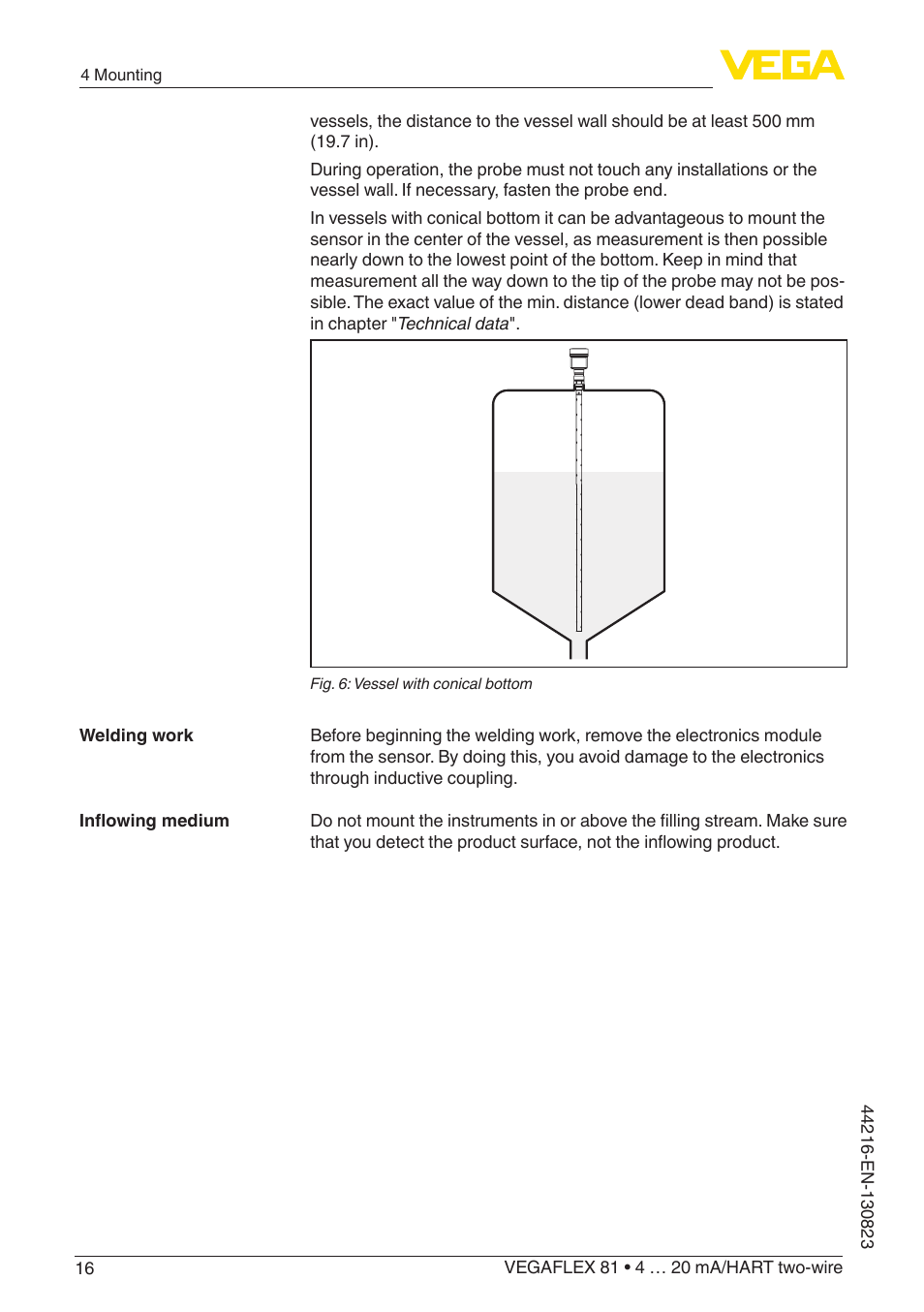 VEGA VEGAFLEX 81 4 … 20 mA_HART two-wire Coax probe With SIL qualification User Manual | Page 16 / 92